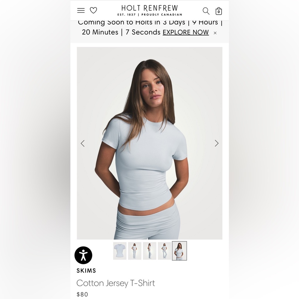 Skims Light Blue Cotton Jersey T-Shirt